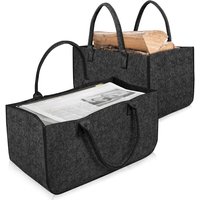 Brennholzregal 2 Stück Dunkelgrau Kaminholztasche Filz Tragbarer faltbar Holzkorb Vliesstoff Kaminholzkorb mit Henkeln Groß Allzweckkorb (Type a) von HENGMEI