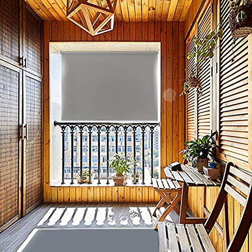 HENGMEI 100X240cm Balkon Sichtschutz Sonnenschutz Sichtschutzrollo Senkrechtmarkise Wasserdicht Windschutz vertikal Sonnensegel für Balkon Terrasse, Grau von HENGMEI