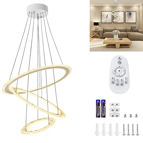 HENGMEI 128W LED Pendelleuchte, Modern Acryl Wohnzimmerlampe, Höhenverstellbar Rund Esstisch Hängelampe Kristall Lampe für Wohnzimmer Esszimmer Arbeitszimmer, Dimmbar, 3 Ringe von HENGMEI