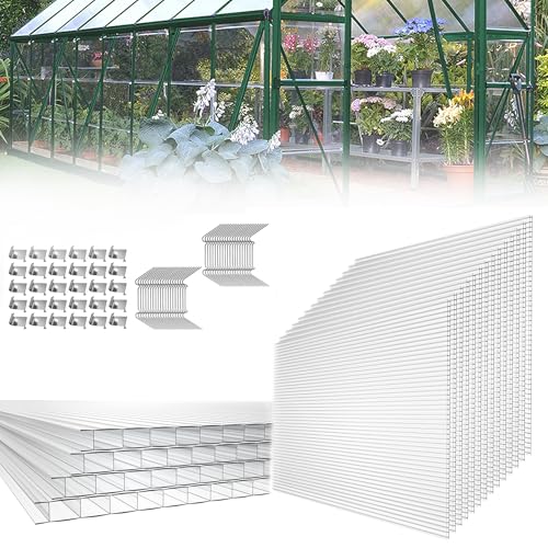 HENGMEI 14x Polycarbonat Doppelstegplatten 4mm Hohlkammerstegplatten10,25 m² UV-beständigen Stegplatten für Gewächshaus, Garten Treibhaus - Transparent von HENGMEI