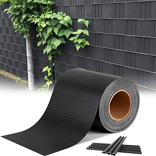 HENGMEI 195m x 19cm Sichtschutzfolie PVC Sichtschutzstreifen mit Zaunfolie Befestigungsclipse Windschutz Stabmattenzaun Gartenzaun Blickdicht Doppelstabmatten für Gartenzaun, Balkon, Anthrazit von HENGMEI