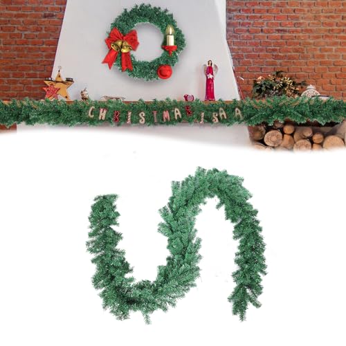 HENGMEI 250cm PVC Weihnachtskranz für tür deko außen 220 Spitzen, Weihnachtsdeko Türkranz Weihnachten Garland (Grün PVC, 250cm) von HENGMEI