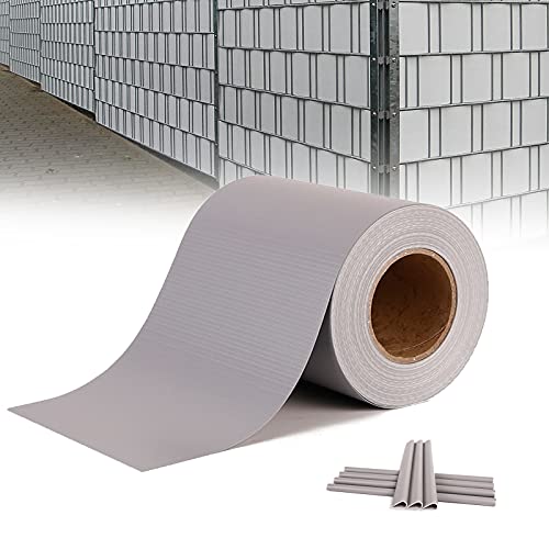 HENGMEI 35m x 19cm Sichtschutzfolie PVC Sichtschutzstreifen mit Zaunfolie Befestigungsclipse Windschutz Stabmattenzaun Gartenzaun Blickdicht Doppelstabmatten für Gartenzaun, Balkon, Grau (35m) von HENGMEI