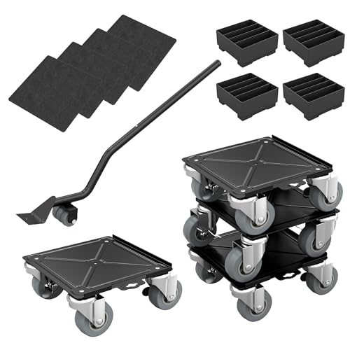 HENGMEI 4 Stück Möbeltransport-Set Rollbrett Transportroller Belastbarkeit Möbelrollen Kohlenstoffstahl mit 4-PP-Rädern für Umzug Möbel Transport von HENGMEI