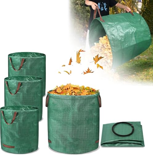 HENGMEI 4 x Gartenabfallsack Gartensäcke Laubsack 500L Garten Müllsäcke Selbstaufstellend für Gartenabfälle robuste Polypropylen-Gewebe 150g/m², Grün von HENGMEI