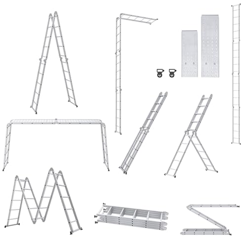 HENGMEI 6 in 1 Leiter Mehrzweckleiter Aluminium mit Plattform 5,5m Multifunktionale Klappleiter Arbeitsleiter Haushaltsleiter bis 150kg, 4x5 Stufen Stufen mit 2 Gerüstplatten HENGMEI 6 in 1 Leiter Mehrzweckleiter Aluminium mit Plattform 5,5m Multifunktionale Klappleiter Arbeitsleiter Haushaltsleiter bis 150kg, 4x5 Stufen Stufen mit 2 Gerüstplatten von HENGMEI