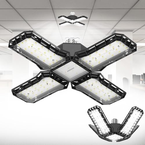 HENGMEI 60W LED Garagenleuchten Werkstattlampe Garagenbeleuchtung 6500K Superhelles Hängen Werkstatt Deckenlampe mit 4 Verstellbaren Paneelen, 1 PCS von HENGMEI