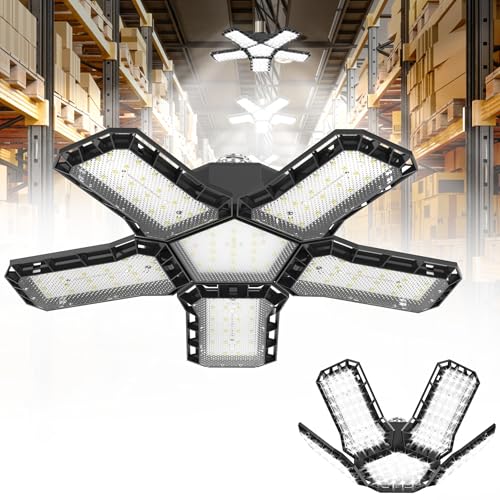 HENGMEI 72W LED Garagenleuchten Werkstattlampe Garagenbeleuchtung 6500K Superhelles Hängen Werkstatt Deckenlampe mit 5 Verstellbaren Paneelen, 2 PCS von HENGMEI