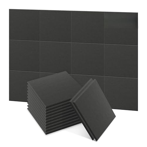 HENGMEI Akustikpaneele Wand Selbstklebend Schalldämmung Wandverkleidung (Schwarz, 12 x Quadratische Ziegelform) von HENGMEI
