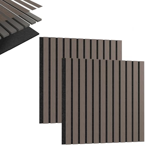 HENGMEI Akustikpaneele Holz Wand Holzpaneele 2er Set Wandpaneele Lamellenverkleidung Wandverkleidung aus Holzfunier und Filz Innendekoration Schalldämmend(60 x 60 cm, Eiche) von HENGMEI