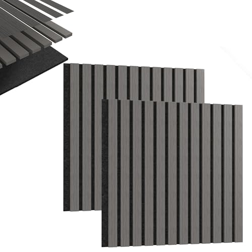 HENGMEI Akustikpaneele Holz Wand Holzpaneele 2er Set Wandpaneele Lamellenverkleidung Wandverkleidung aus Holzfunier und Filz Innendekoration Schalldämmend(60 x 60 cm, Schwarze Eiche) von HENGMEI