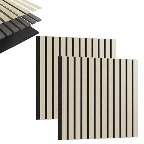 HENGMEI Akustikpaneele Holz Wand Holzpaneele 2er Set Wandpaneele Lamellenverkleidung Wandverkleidung aus Holzfunier und Filz Innendekoration Schalldämmend(60 x 60 cm, Weiß Eiche) von HENGMEI