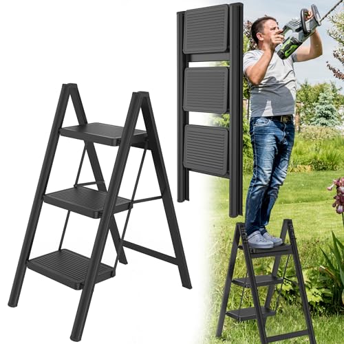 HENGMEI Alu Trittleiter 3 Stufen Leiter Klappleiter Tritthocker rutschfeste Stehleiter Treppenleiter Haushaltsleiter mit Anti Rutsch Pedal Multifunktionale Stufenleiter 150kg Belastbar HENGMEI Alu Trittleiter 3 Stufen Leiter Klappleiter Tritthocker rutschfeste Stehleiter Treppenleiter Haushaltsleiter mit Anti Rutsch Pedal Multifunktionale Stufenleiter 150kg Belastbar von HENGMEI