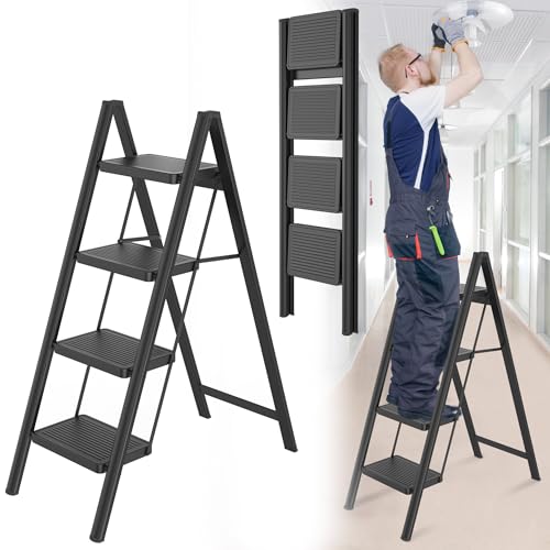 HENGMEI Alu Trittleiter 4 Stufen Leiter Klappleiter Tritthocker rutschfeste Stehleiter Treppenleiter Haushaltsleiter mit Anti Rutsch Pedal Multifunktionale Stufenleiter 150kg Belastbar HENGMEI Alu Trittleiter 4 Stufen Leiter Klappleiter Tritthocker rutschfeste Stehleiter Treppenleiter Haushaltsleiter mit Anti Rutsch Pedal Multifunktionale Stufenleiter 150kg Belastbar von HENGMEI