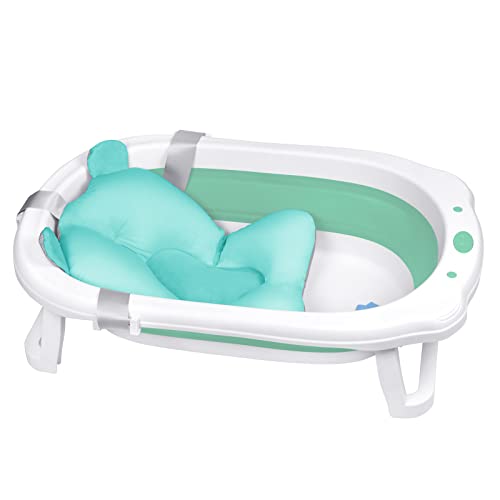 HENGMEI Baby Badewanne Faltbare Babybadewanne mit Sitzkissen Tragbares Badewannensitz Bathtub Für Babys Bad, Grün von HENGMEI