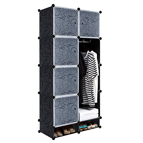 HENGMEI DIY Regalsystem Aufbewahrung Badregale Kleiderschrank Schuhregal Sideboard Schuhschrank Steckregal Badregal mit Schwarz-Muster (8 Boxen mit Tür+2 Boxen) von HENGMEI