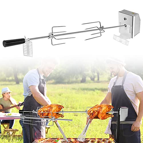 HENGMEI Edelstahl Grillspieß Set 107cm BBQ Fleischklammer mit Motor inkl.2 x Fleischnadeln, 220V - 240V, Elektrischer Drehspieß, Rotisserie, Drehspiess von HENGMEI