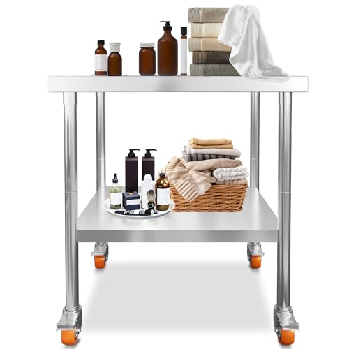 HENGMEI Edelstahltisch Arbeitstisch 76 x 60 x 85 cm Edelstahl Küchen Grilltisch mit 4 Räder Professionelle Küchenplatte Gewerbliche Küchenarbeitsbank für Restaurant, Schule von HENGMEI
