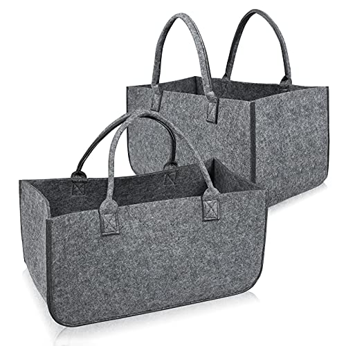 HENGMEI Filztaschen für kaminholz 2 Stück Kaminholztasche Faltbar Filzkorb Kaminholzkorb Einkaufstasche Henkeltasche für Holz, Zeitungen, Maße 50 x 25 x 25 cm (TYP A, Grau) von HENGMEI