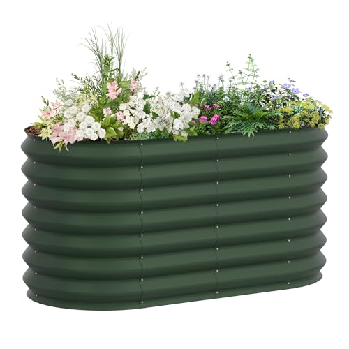 HENGMEI Hochbeet Metall Pflanzkübel Hochbeete-Kit für Beet Kräuterbeet Gemüsebeet Flanzkasten Gartenkasten Frühbeet Aufzucht für Blumen, Obst, Gemüse(Grün, Oval, 120 x 60 x 60 cm) von HENGMEI