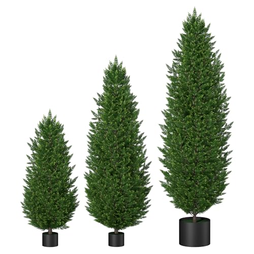 HENGMEI Künstliche Zeder Kunstpflanze 120cm Künstliche Pflanzen wie echt mit Topf, Künstliche immergrüne Zypressenpflanze Künstlichkunstbaum für Wohnzimmer Schlafzimmer Büro Deko (2 Pack) von HENGMEI