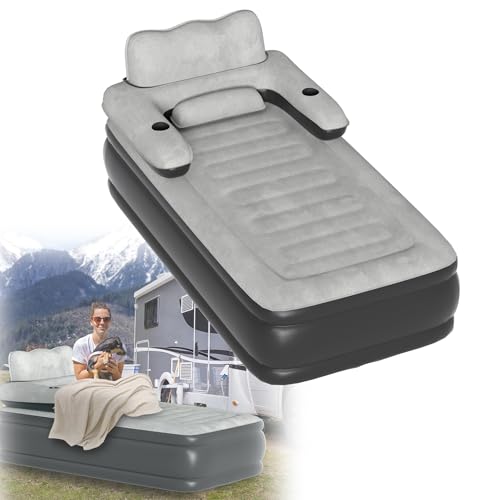 HENGMEI Luftmatratze Camping Selbstaufblasend Luftbett Aufblasbare Matratze mit Eingebauter Elektrischer Pumpe Mit Handgepäckstück (Luftbett 1 Personen mit Rückenlehne, 190×100×42cm) von HENGMEI