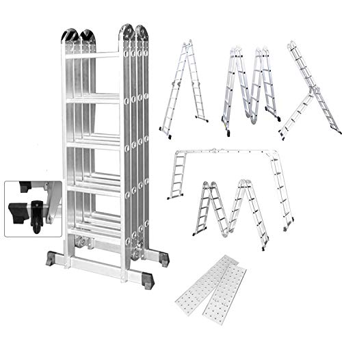 HENGMEI Mehrzweckleiter Aluminium mit plattform 5m Multifunktionale Klappleiter Arbeitsleiter Haushaltsleiter bis 150kg, (5,5 Meter) von HENGMEI