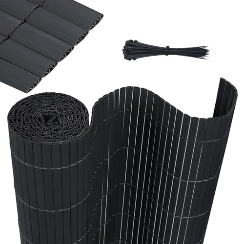 HENGMEI PVC Sichtschutzmatte Sichtschutzzaun Balkonverkleidung Sichtschutz Wasserdicht Sichtschutzzaun mit Kabelbindern Verstärkte Lamellen Privatsphäre PVC Zaun Blickdicht, 80x400cm, Anthrazit von HENGMEI
