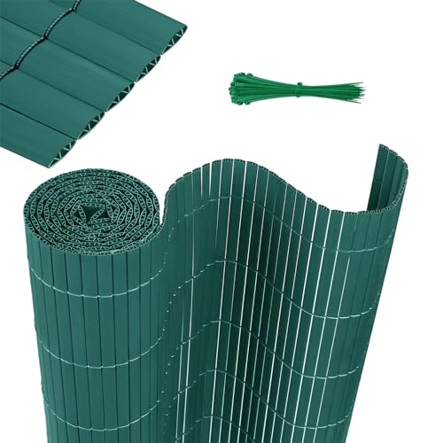 HENGMEI PVC Sichtschutzmatte Sichtschutzzaun Balkonverkleidung Sichtschutz Wasserdicht Sichtschutzzaun mit Kabelbindern Verstärkte Lamellen Privatsphäre PVC Zaun Blickdicht, 90x1000cm, Grün von HENGMEI