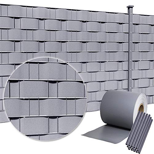 HENGMEI PVC Sichtschutzstreifen 65m x 19cm mit 30 Stücke Befestigungsclipse Sichtschutzfolie Windschutz Stabmattenzaun Gartenzaun Blickdicht für Zaun, Gartenzaun (65m x 19cm, Hellgrau) von HENGMEI
