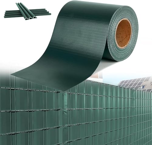 HENGMEI PVC Sichtschutzstreifen Sichtschutz Sichtschutzfolie Doppelstabmatten Zaun 35m x 19 cm mit 20 Stücke Befestigungsclipse Gartenzaun Windschutz für Zaun, Grün von HENGMEI