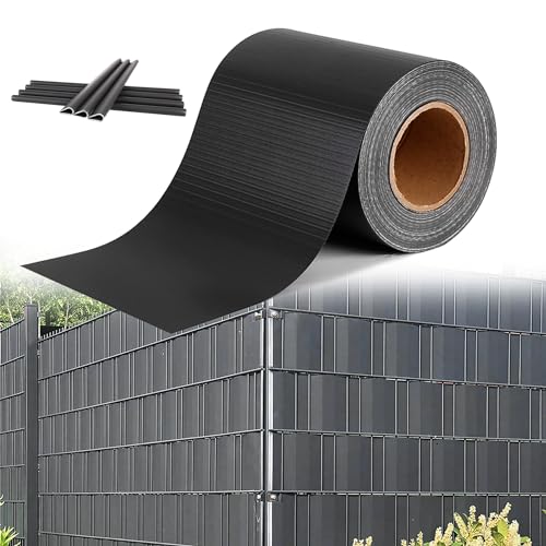 HENGMEI PVC Sichtschutzstreifen Sichtschutz Sichtschutzfolie Doppelstabmatten Zaun 65m x 19 cm mit 30 Stücke Befestigungsclipse Gartenzaun Windschutz für Zaun, Anthrazit von HENGMEI