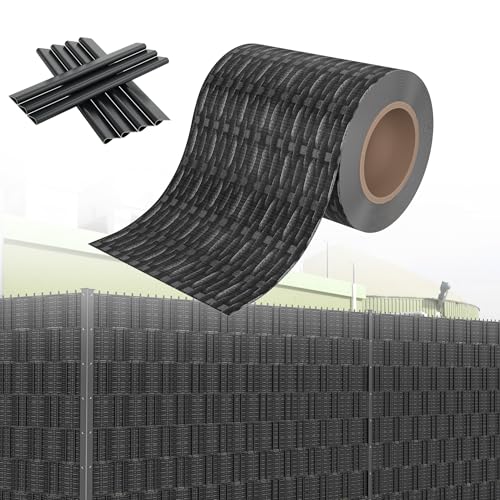 HENGMEI PVC Sichtschutzstreifen Sichtschutz Sichtschutzfolie Doppelstabmatten Zaun 70m x 19 cm mit 20 Stücke Befestigungsclipse Gartenzaun Windschutz für Zaun, Rattan-Anthrazit von HENGMEI
