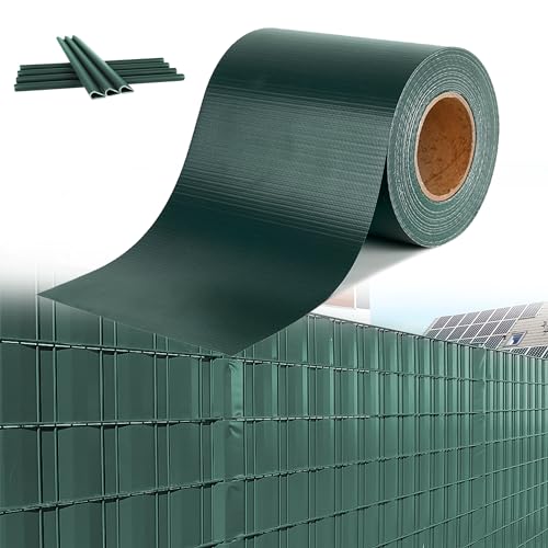 HENGMEI PVC Sichtschutzstreifen Sichtschutz Sichtschutzfolie Doppelstabmatten Zaun 70m x 19 cm mit 30 Stücke Befestigungsclipse Gartenzaun Windschutz für Zaun, Grün von HENGMEI