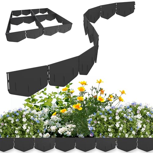 HENGMEI Rasenkante Kunststoff Flexible Raseneinfassung Beeteinfassung Einfach Einschlagen Wetterfeste Beetumrandung Garten Pflasterkante Gartenbegrenzung (50 Stück, 10 m) von HENGMEI