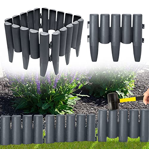 HENGMEI Rasenkanten Kunststoff Beeteinfassung 16,8m Beetumrandung in Holz Optik Mähkante 60 stücke Randsteine Palisaden Gartenzaun, Anthrazit von HENGMEI