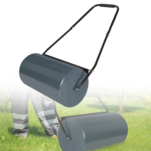 HENGMEI Rasenwalze befüllbar Handwalze Gartenwalze 57cm-Metall Handwalze Rasenroller gartenfräse rasenlüfter-32 cm Durchmesser, 46 l Füllvolumen (Anthrazit) von HENGMEI