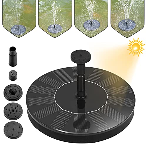 HENGMEI Solar Springbrunnen Solar Teichpumpe mit 1.4W Solar Panel Solarpumpe 4 Sprühdüsen Wasserpumpe Solar Schwimmender Fontäne Teichfontäne für Gartenteich, Fisch-Behälter(1.4W, Rund) von HENGMEI