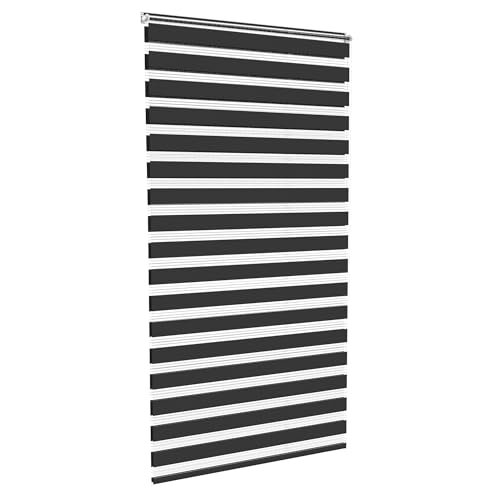 HENGMEI Verdunkelungsrollo Fensterrollo Balkontür Rollo Duo-Rollo Doppelrollo ohne Bohren Klemmrollo Easyfix Fenster (Schwarz, 100 * 150cm) von HENGMEI