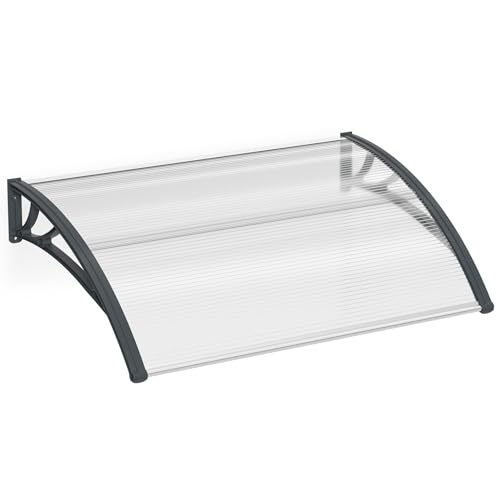 HENGMEI Vordach für Haustür Haustürvordach 150 x 100 cm Pultbogenvordach Polycarbonat, PP Halterung für draußen Sonnenschutz Regenschutz, Grauer Rahmen von HENGMEI