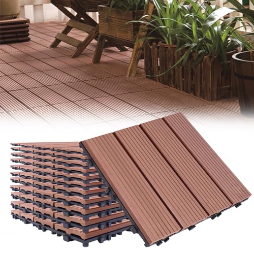 HENGMEI WPC Fliesen Terrassenfliesen 30x30cm Balkonfliesen Klickfliesen Bodenbelag mit klicksystem, 2m²/22 Stück, für Terrasse und Balkon, Braunlich rot von HENGMEI