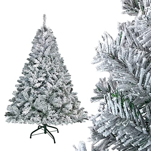 HENGMEI Weihnachtsbaum 150 cm, PVC künstlicher Tannenbaum mit Ständer Schnee Beflocken, dichte Zweige Christmas Tree Ø80 cm von HENGMEI