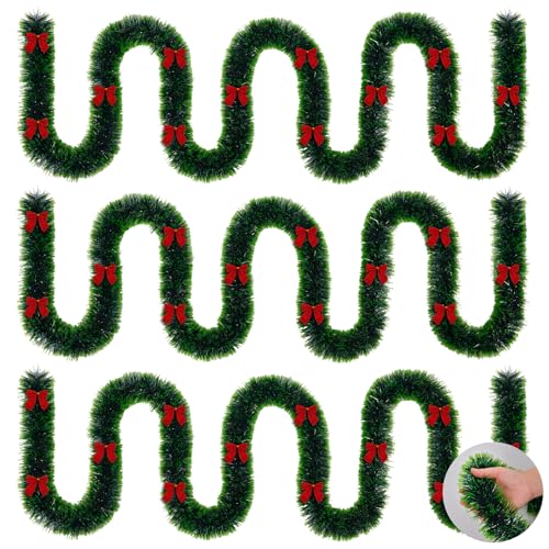 HENGMEI Weihnachtsgirland 12m Girlande Weihnachten Weihnachtsdeko Tannengirland Weihnachtsbaum Glänzend Christbaumschmuck Tür Kugelkranz (Grün) von HENGMEI
