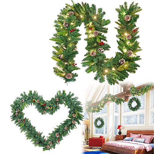 HENGMEI Weihnachtsgirlande 5m Tannengirlande mit Beleuchtung Weihnachtsdeko Girlande Türkranz Künstliche Weihnachtskranz für Innen & Außen(Typ B, Grün) von HENGMEI
