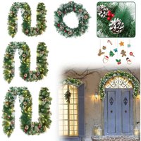 HENGMEI Weihnachtsgirlande mit beleuchtung 5m Künstlicher Weihnachtstürkranz Tür LED Tannengirlande mit Beeren und Tannenzapfen (Weiß Schnee) von HENGMEI