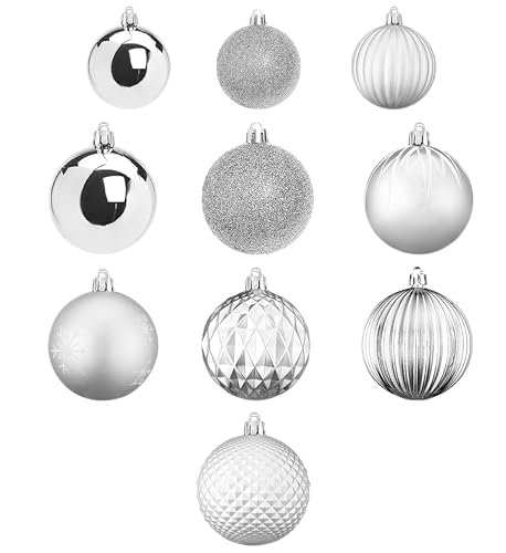 HENGMEI Weihnachtskugeln Kunststoff, 50 Stück Christbaumschmuck mit Stern Spitze, Christmas Decorators Aufhängen – Silber von HENGMEI