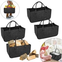 Brennholzregal 4 Stück Dunkelgrau Kaminholztasche Filz Tragbarer faltbar Holzkorb Vliesstoff Kaminholzkorb mit Henkeln Groß Allzweckkorb (Type A) von HENGMEI