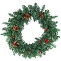 Weihnachtsgirlande 50cm Künstlicher Weihnachtstürkranz Tür Tannengirlande Weihnachtsdekoration mit Beeren und Tannenzapfen (Grün) Hengmei von HENGMEI
