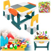 Kindertische Kindertisch Aktivitätstisch Set mit 1 Stühle und Stauraum Multifunktionaler Bausteintisch mit doppelseitiger Tischplatte Schreibtisch von HENGMEI