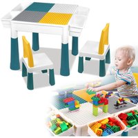 Kindertische Kindertisch Aktivitätstisch Set mit 163 Stück Bausteine 2 Stühle Multifunktionaler Bausteintisch mit doppelseitiger Tischplatte Kindertische Kindertisch Aktivitätstisch Set mit 163 Stück Bausteine 2 Stühle Multifunktionaler Bausteintisch mit doppelseitiger Tischplatte von HENGMEI